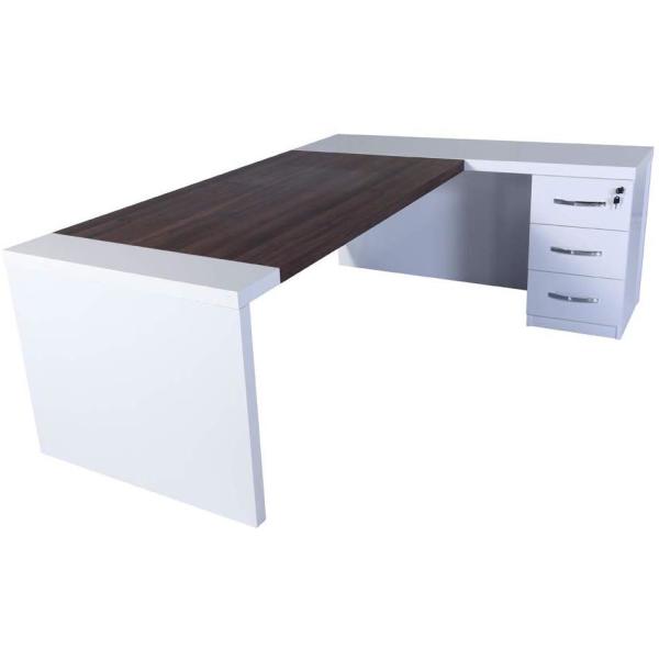 CASA MARE Modern Leon 87 in. White and Brown Wood L Shaped Desk Office