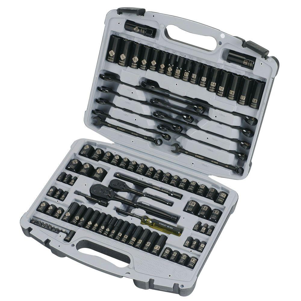Stanley 1/4 inch x 3/8 inch Drives Black Chrome Laser Etched Socket Set... by Stanley