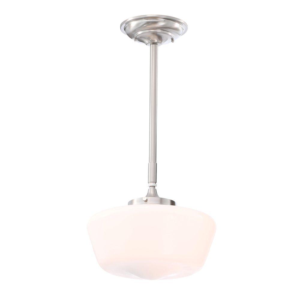Hampton Bay Luray Collection 1-Light Brushed Nickel Pendant with Schoolhouse White Glass Shade was $75.58 now $19.42 (74.0% off)