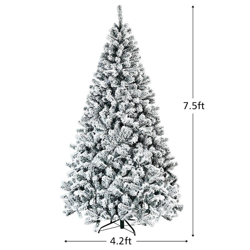 Costway 7 5 Ft Unlit Premium Snow Flocked Hinged Artificial