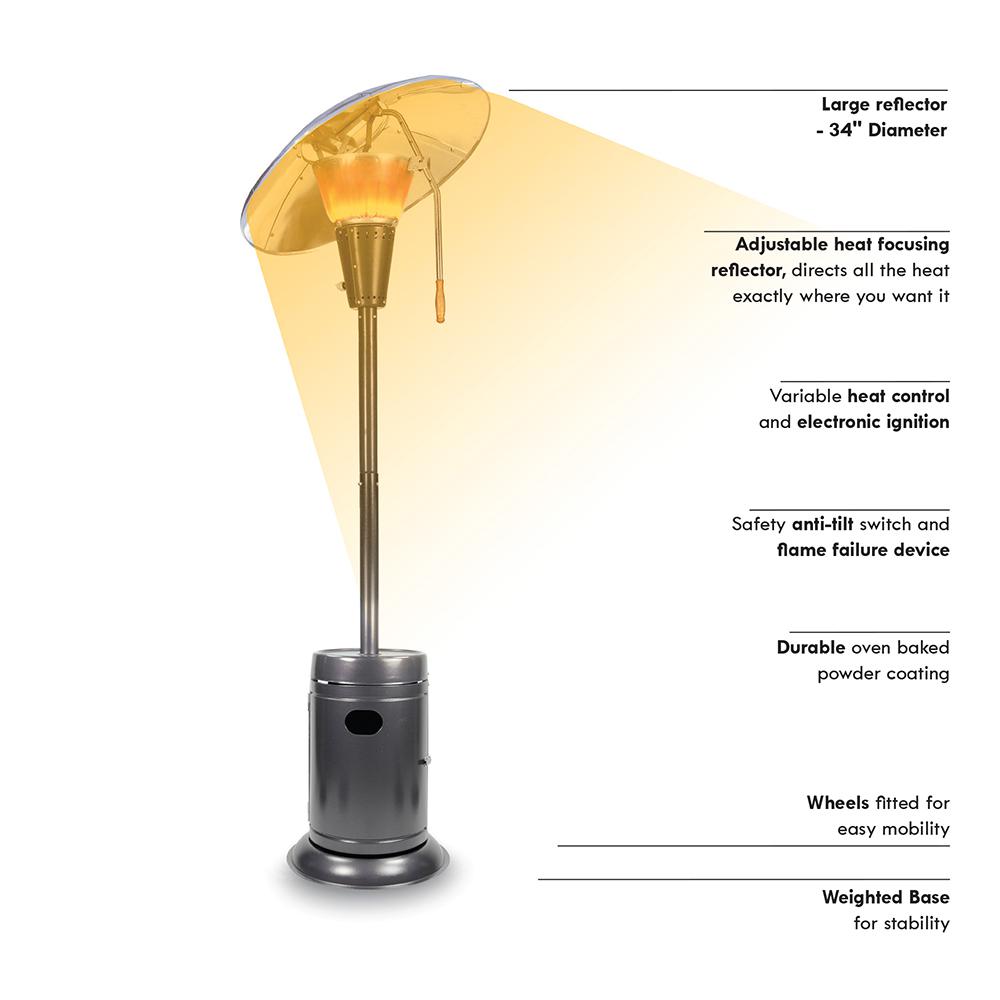 Mirage 38 200 Btu Slate Heat Focusing Gas Patio Heater Hdmirage16s