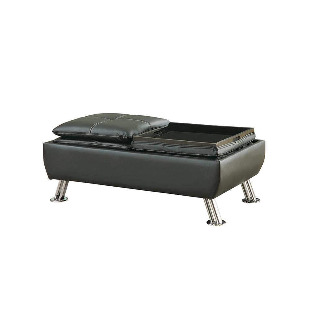 Benjara Faux Leather Black Storage Ottoman with Reversible Tray Tops 23 ...