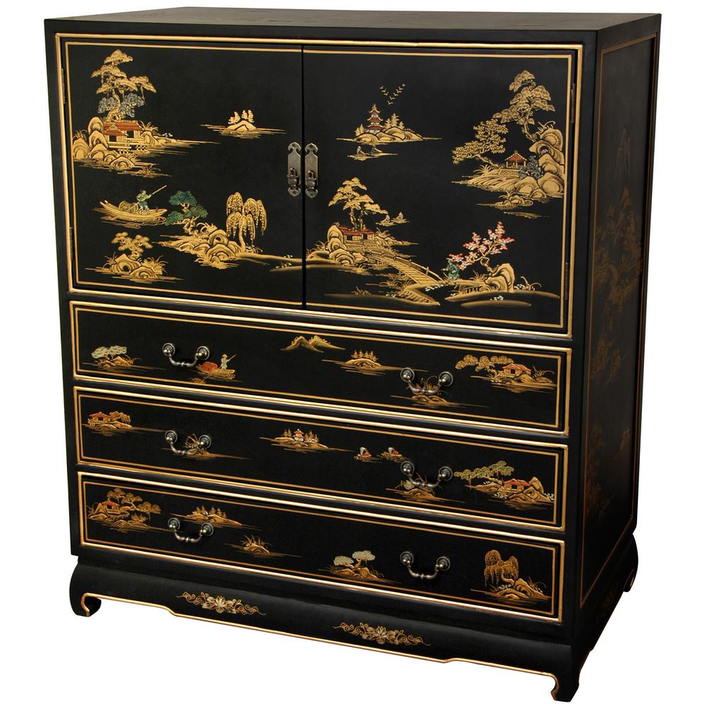 Oriental Furniture Black Lacquer Dresser Lcq Ha 2103 The Home Depot Oriental Furniture Black Lacquer Dresser