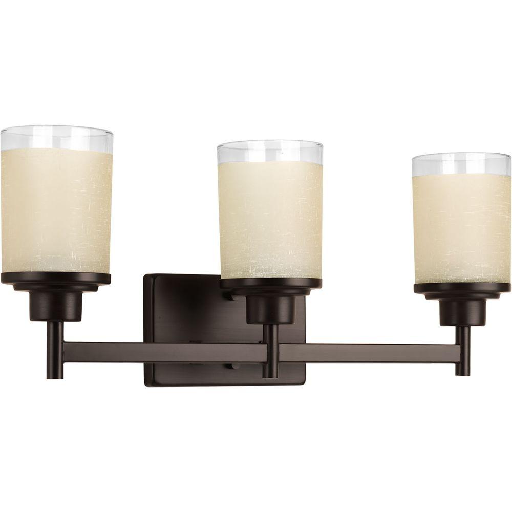 Progress Lighting Alexa Collection 3 Light Antique Bronze Vanity Progress Lighting Alexa Collection 3 Light Antique Bronze Vanity With Etched Umber Linen Glass