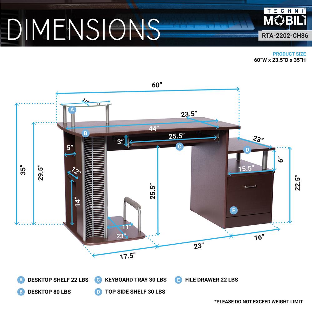 Techni Mobili Chocolate Complete Computer Workstation With Storage Techni Mobili Chocolate Complete