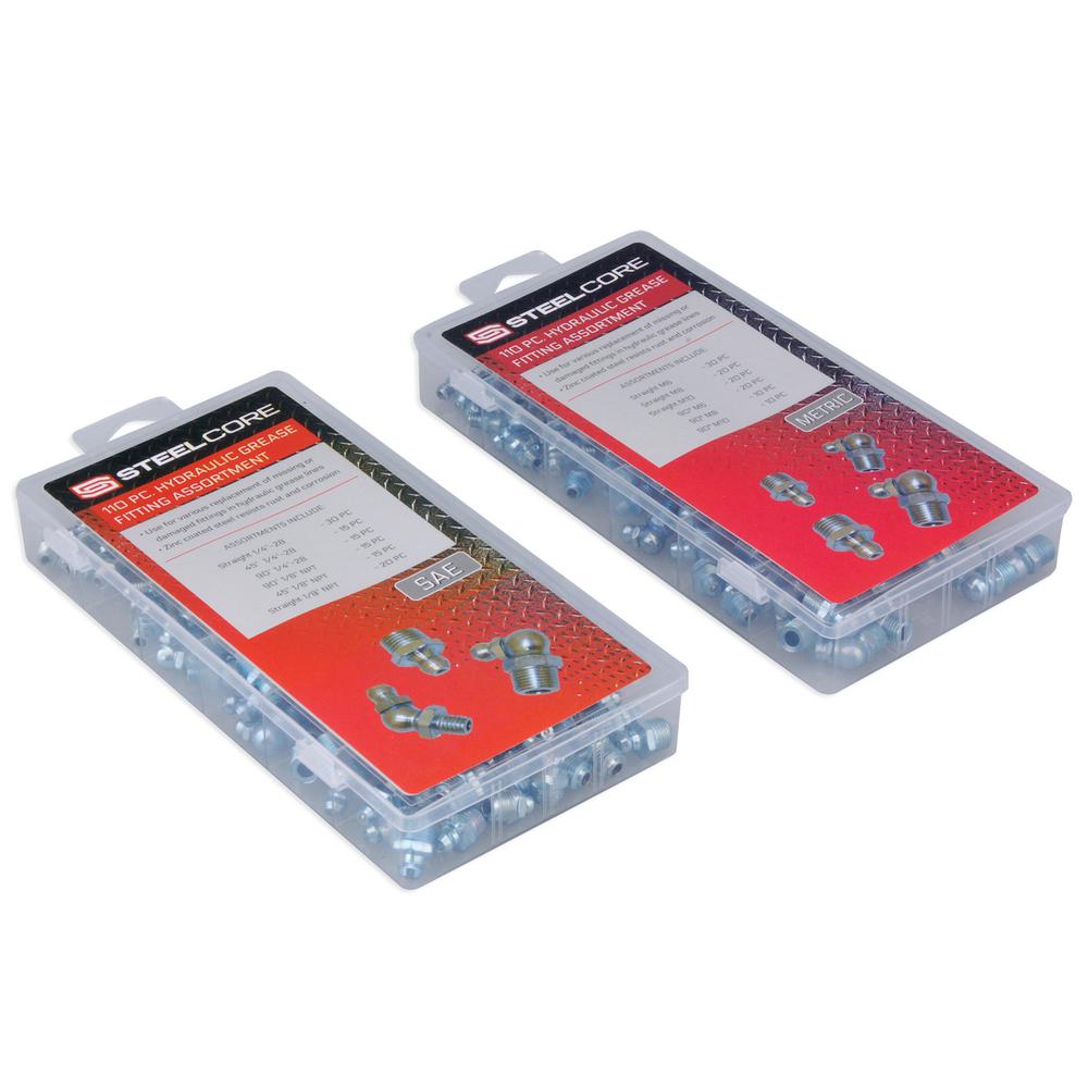 Steel Core 220Piece Straight and Angled Hydraulic Grease Fitting Kit