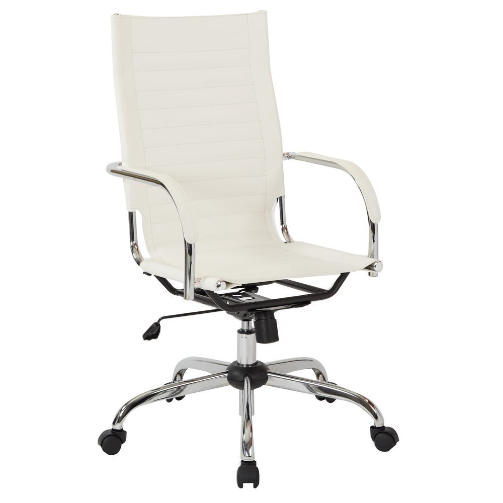 Office Star Products Trinidad High Back Office Chair With Fixed Padded Arms And Chrome Base And Accents In White Fabric Tnd940a Wh The Home Depot
