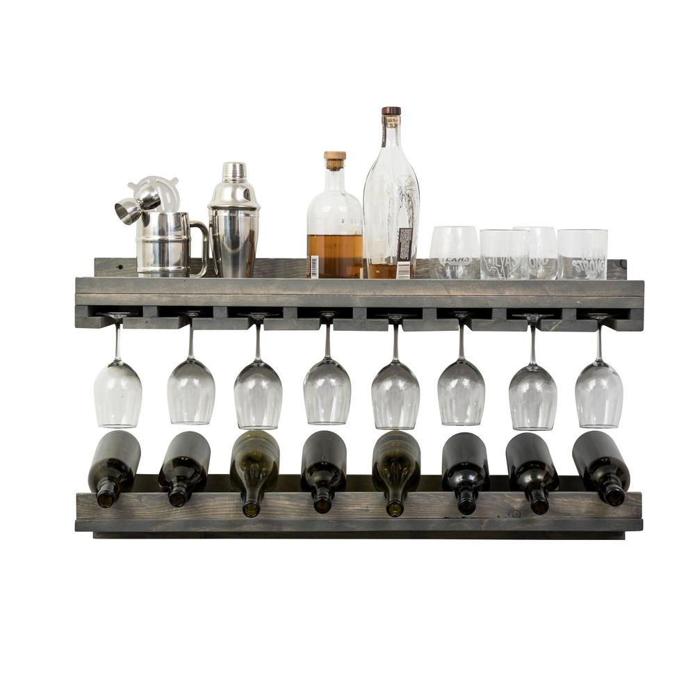 2 Rows Bronze Stainless Steel Wall-Mounted Wine Glass Hanger Rack Shelf Bar Home