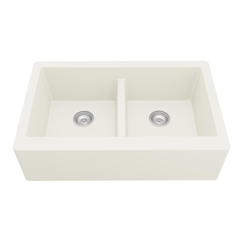 Karran Farmhouse A Front Quartz Composite 34 In Double Bowl Kitchen Sink White