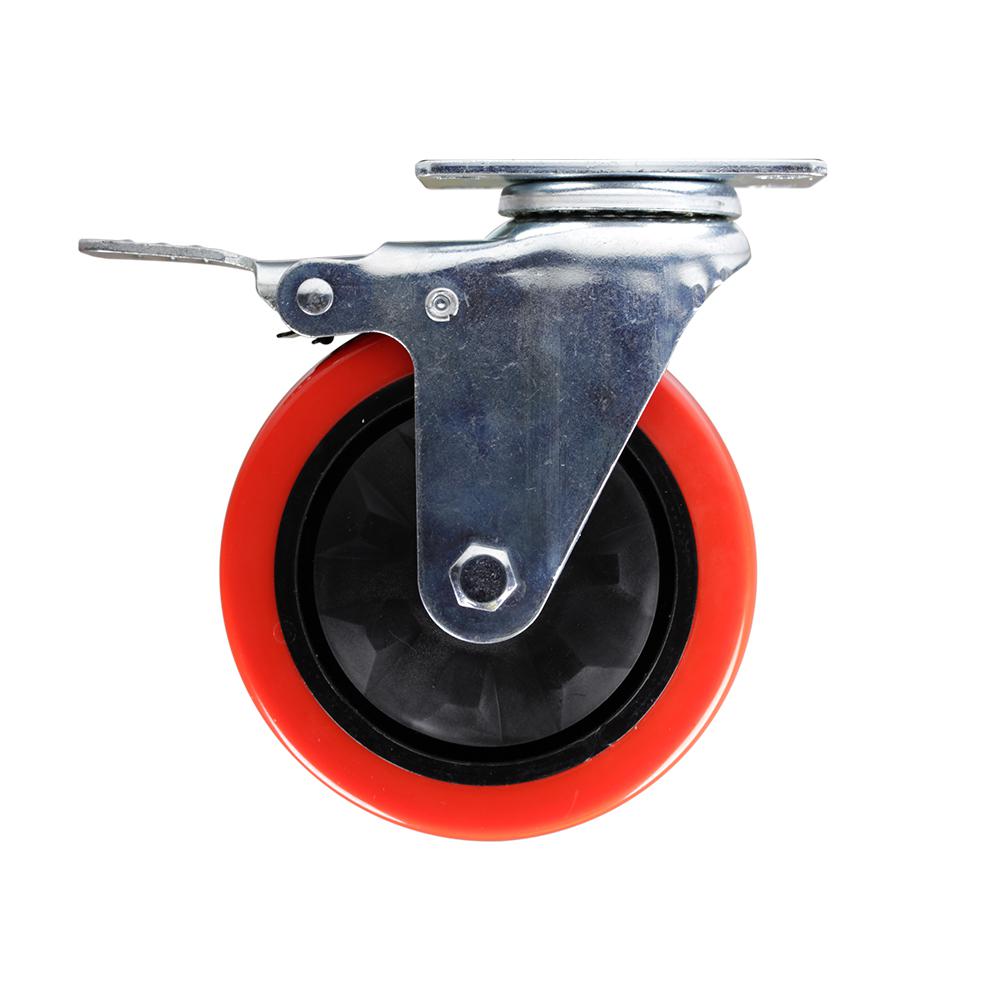 Everbilt 5 in. Red TPU HeavyDuty Swivel Plate Caster with Brake, 330