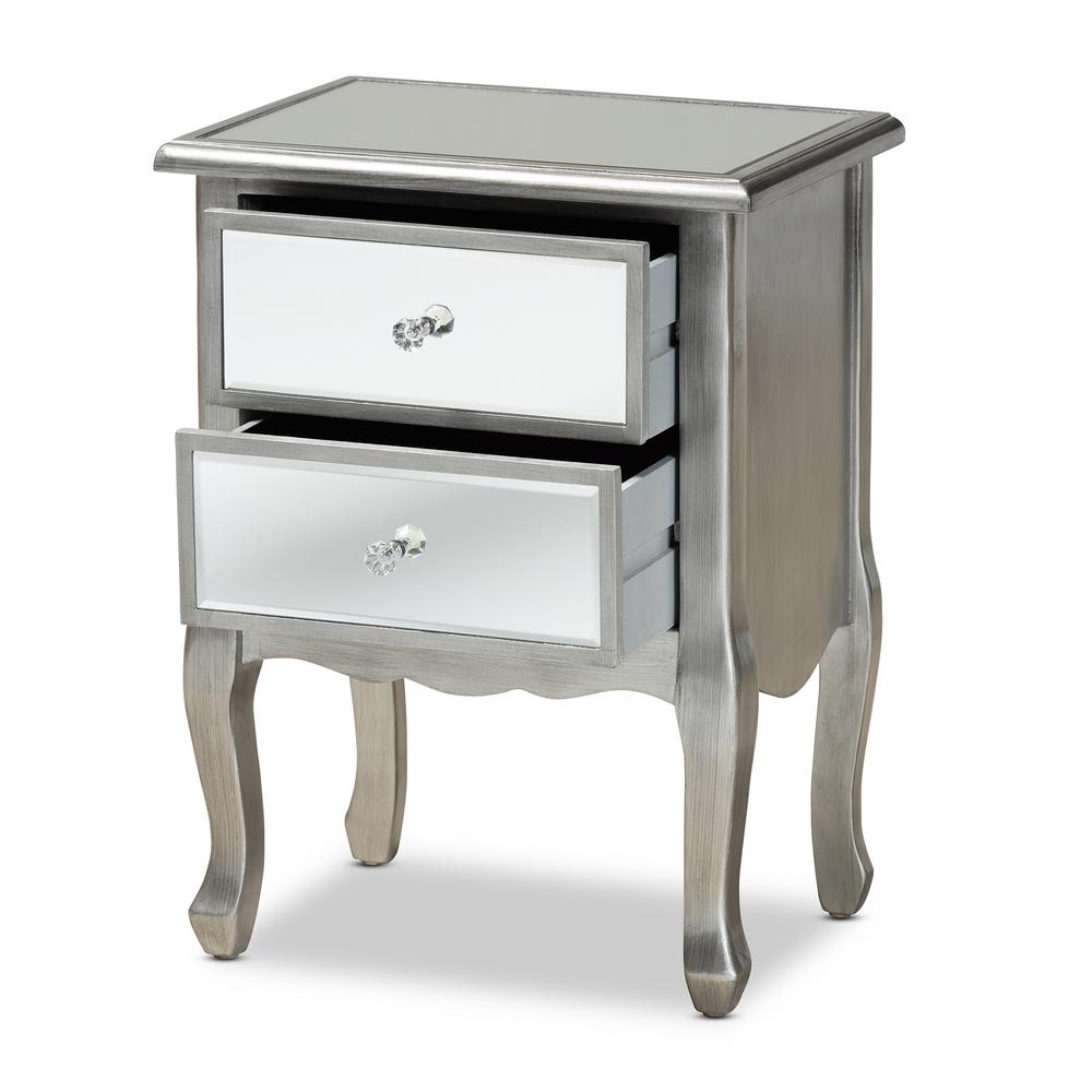 Baxton Studio Leonie Silver Nightstand 24 21 In H X 18 31 W Baxton Studio Leonie Silver Nightstand
