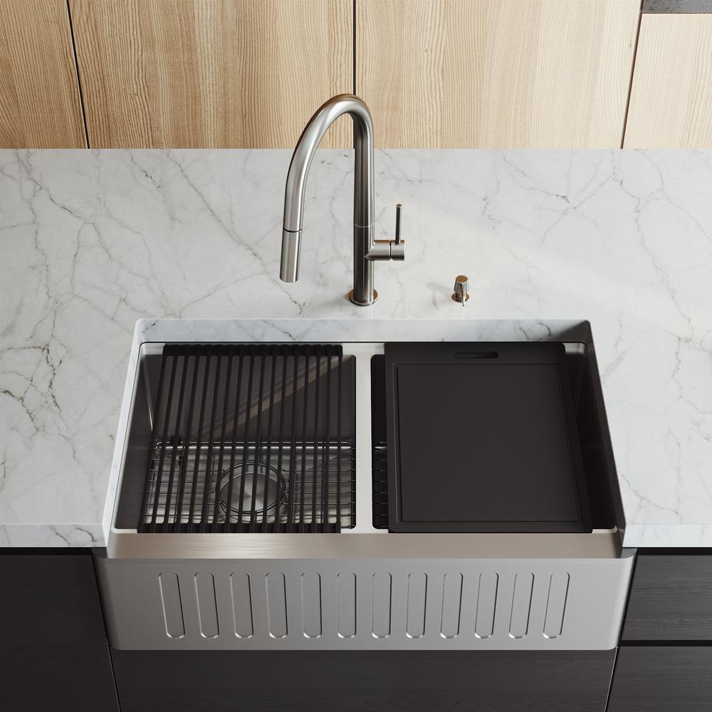 Vigo All In One Slotted Apron Oxford Stainless Steel 33 In Double