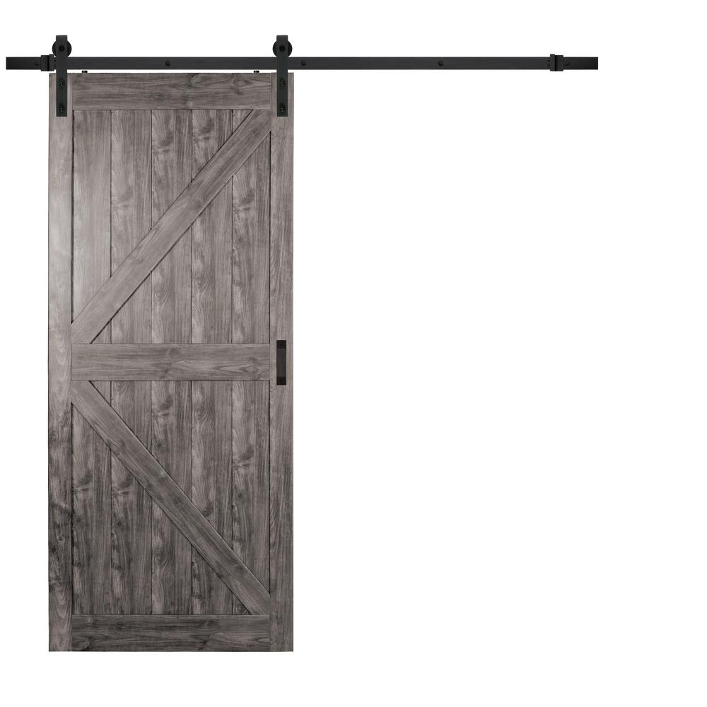 Truporte 36 In X 84 In Iron Age Grey K Design Solid Core Interior Composite Barn Door With Rustic Hardware Kit