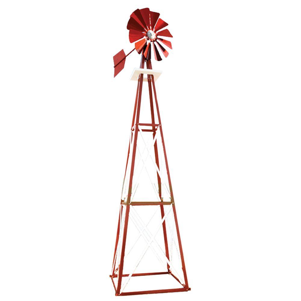 Decorative Red And White Powder Coated Metal Backyard Windmill