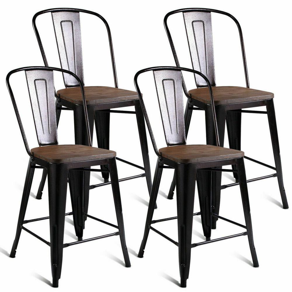 Costway Copper Set Of 4 Metal Wood Counter Stool Kitchen