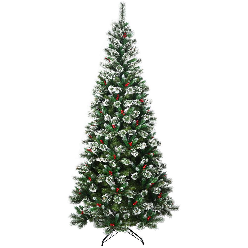 Costway 8 ft. Unlit Snow Flocked Artificial Christmas Tree with 1061 ...