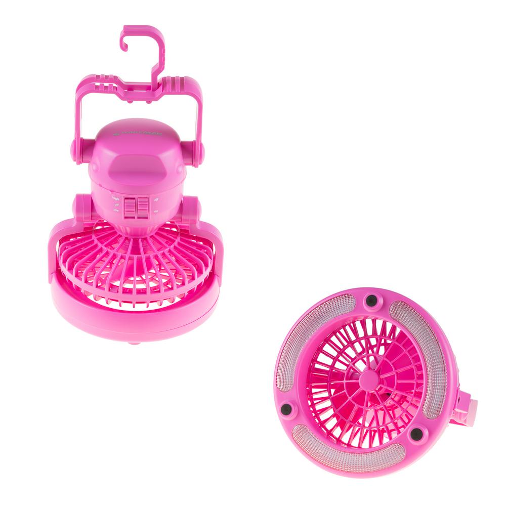 Wakeman Portable 2-in-1 LED Camping Lantern with Ceiling Fan in Pink