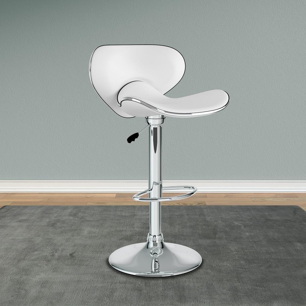 Set of 2 White Leatherette CorLiving Curved Form Fitting Adjustable Bar Stool