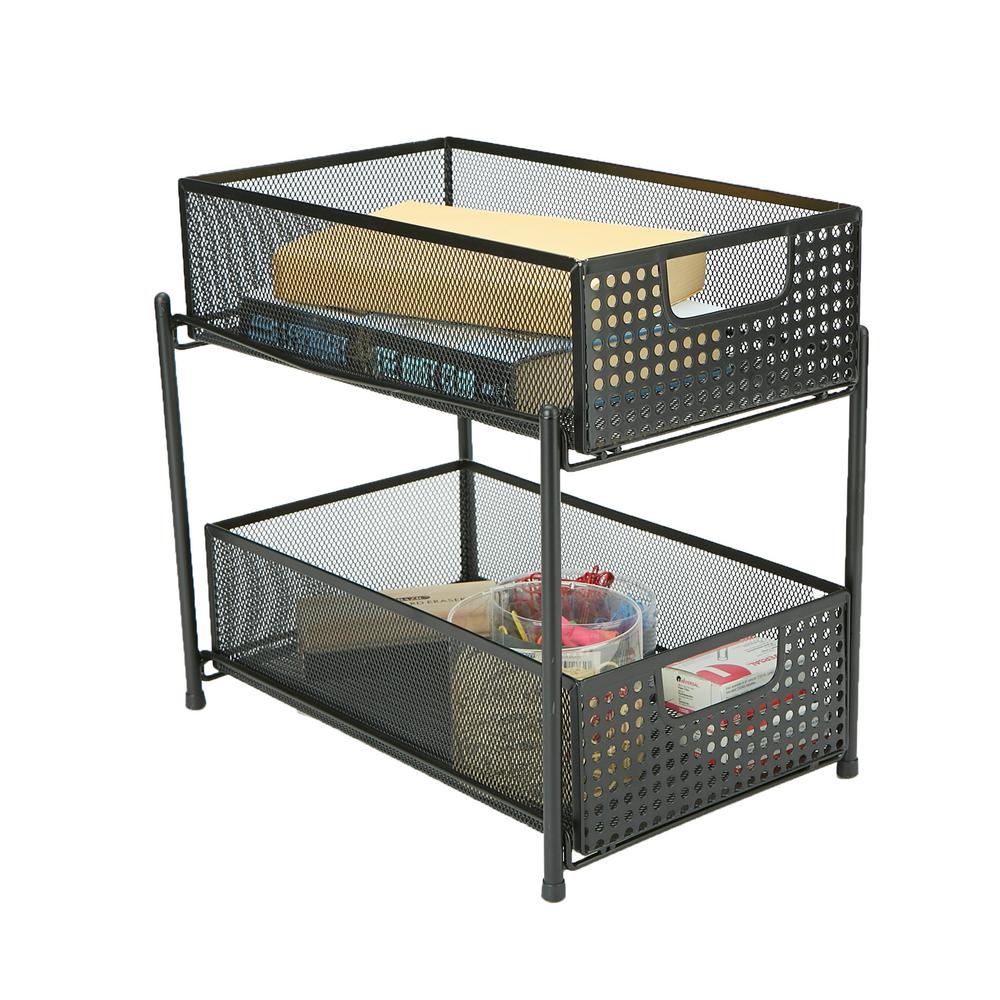 Mind Reader 2 Tier Black Mesh Cabinet Storage Organizer With Pull