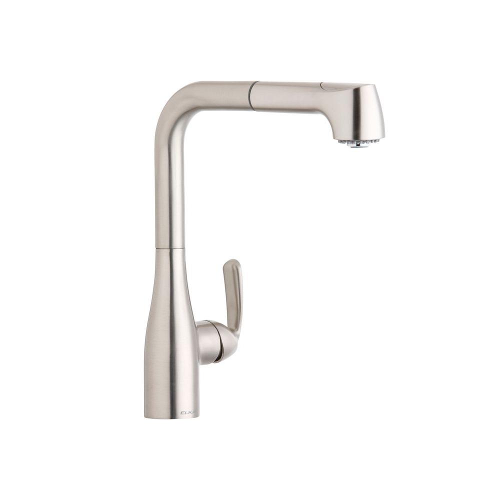 Elkay Gourmet Single Handle Pull Out Sprayer Kitchen Faucet In Brushed Nickel