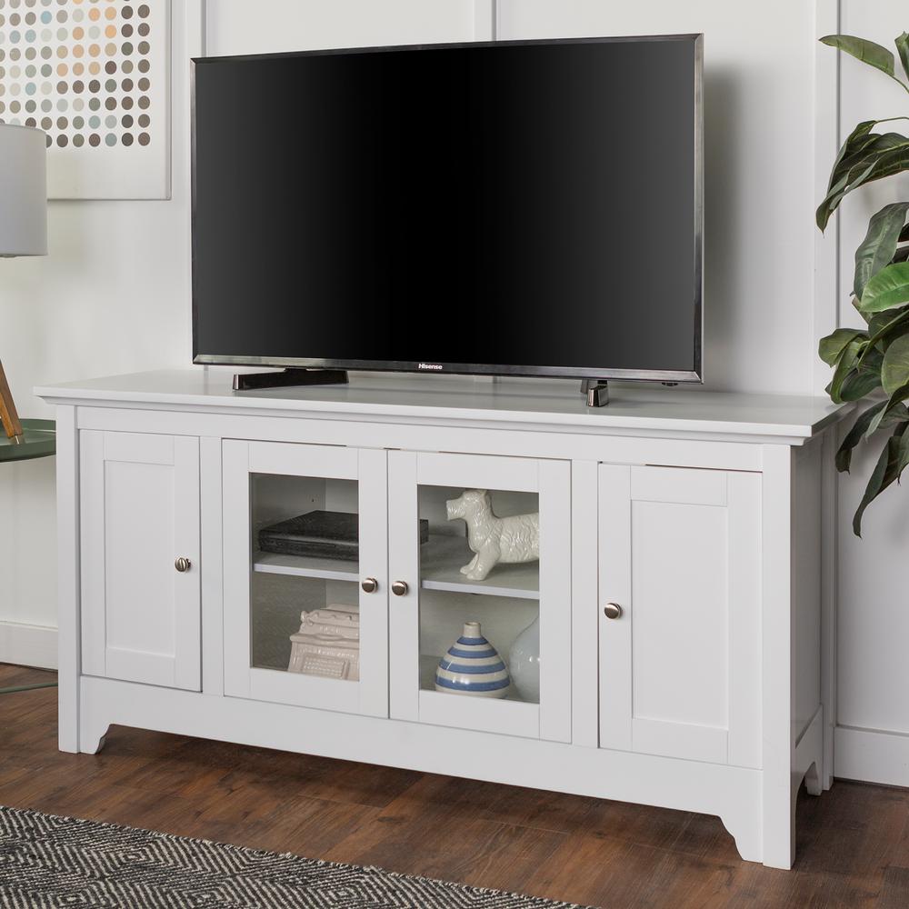 Walker Edison Furniture Company Carolina 53 in. White Wood TV Stand 55