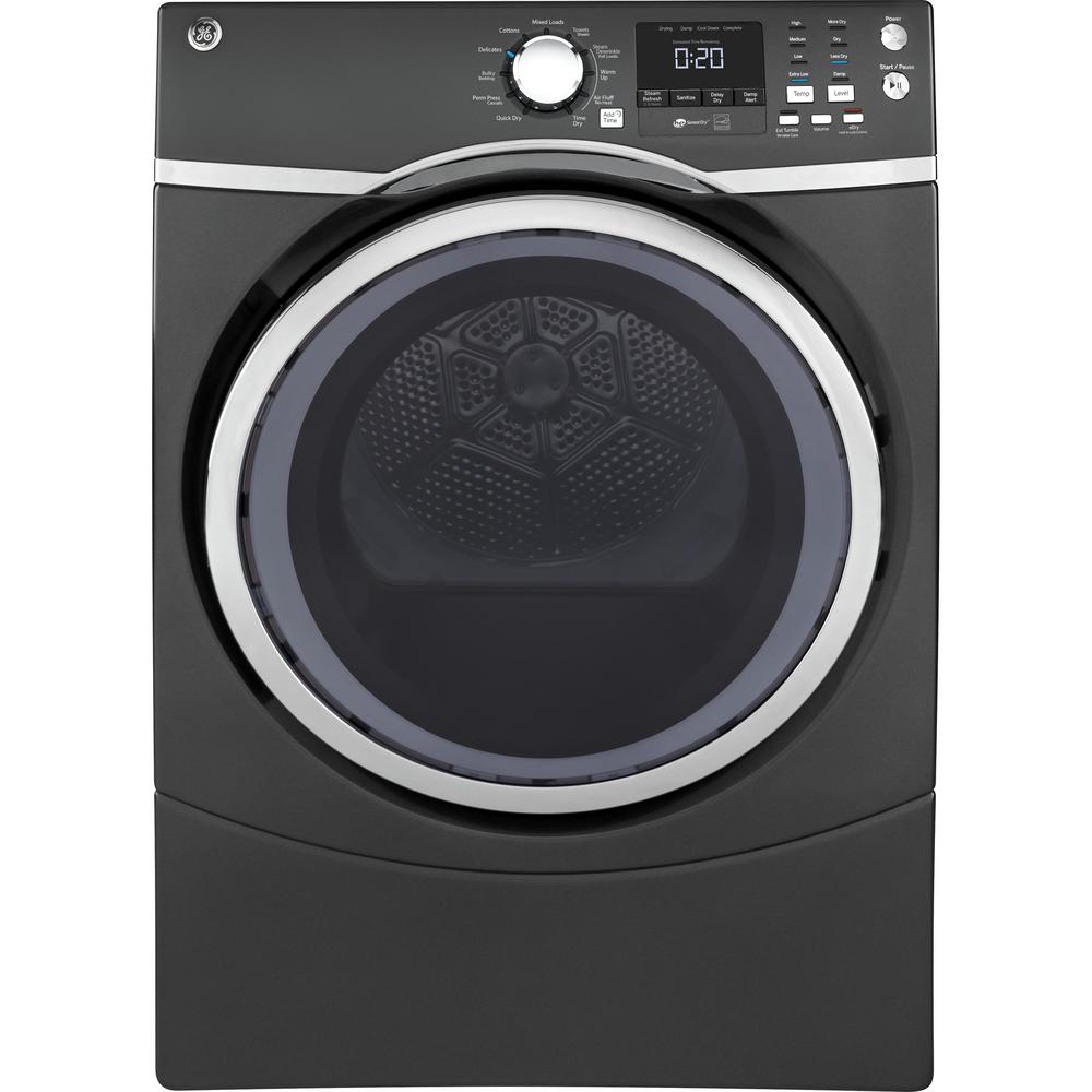 Ge Washers Dryers Liances The Home Depot 7 5 Cu Ft Capacity Front Load Electric Dryer With Steam In Gray