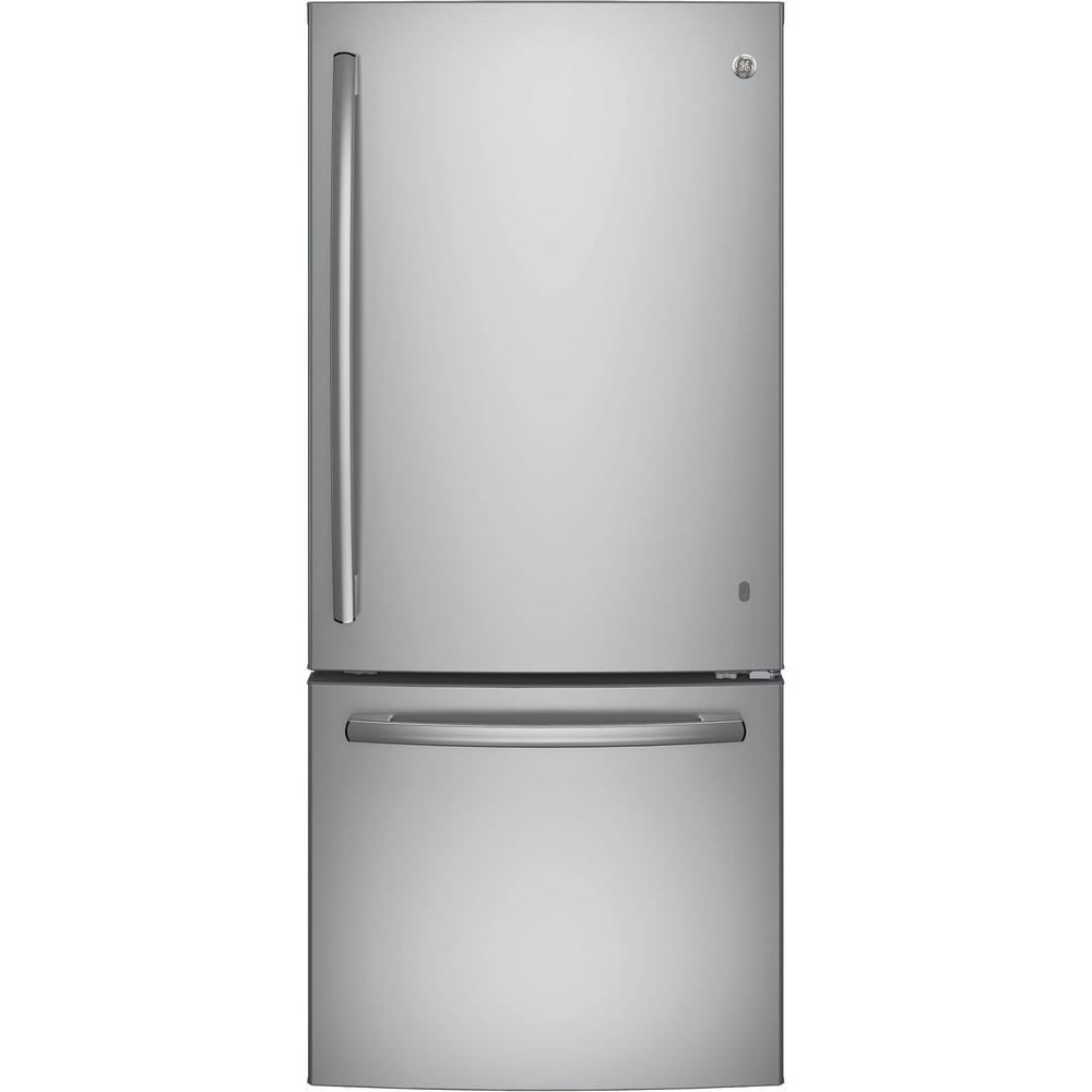 GE 21 0 Cu Ft Bottom Freezer Refrigerator In Stainless Steel 