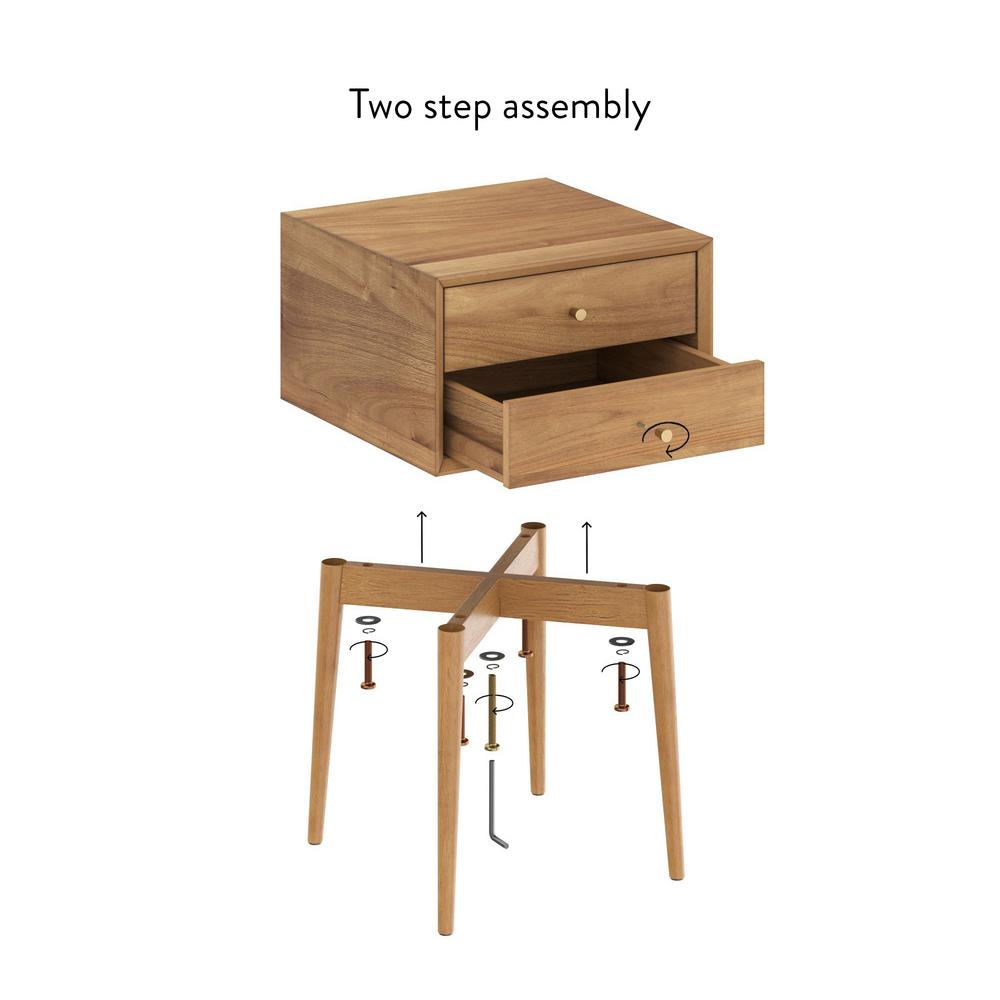 Nathan James Harper Mid Century Brown Oak Wood Nightstand With 2 Drawers Small Side Table Or End Table With Storage 32704 The Home Depot