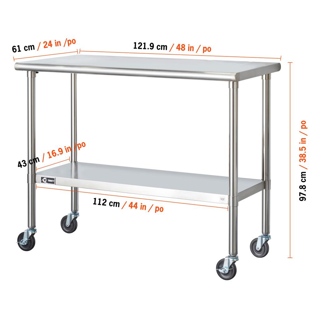 Rolling Metal Prep Table Stainless Steel Wheeled Kitchen ...