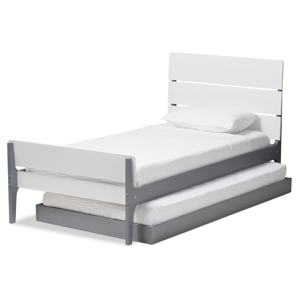Baxton Studio Nereida White And Grey Twin Platform Bed With Trundle Nereida White And Grey Twin Platform Bed With Trundle