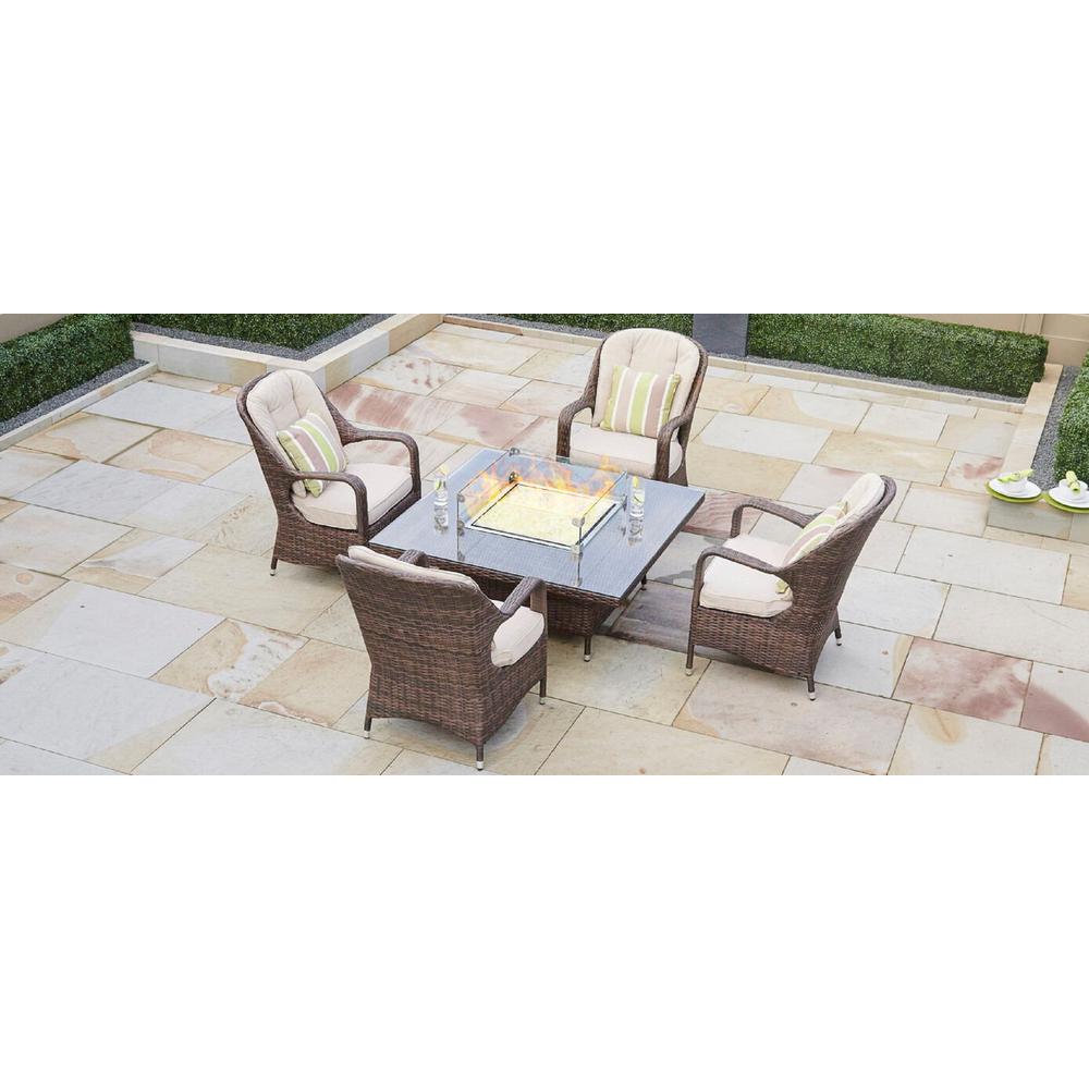 Direct Wicker Eton 4 Seat Brown Square Outdoor Fire Pit Eton 4 Seat Brown Square Wicker Outdoor Fire Pit Dining Table