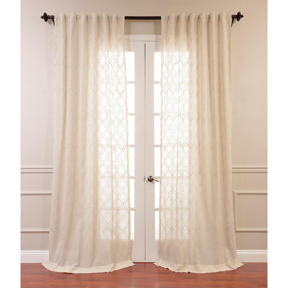 Exclusive Fabrics & Furnishings Saida Embroidered Faux Linen Sheer Curtain in Natural Ivory 50