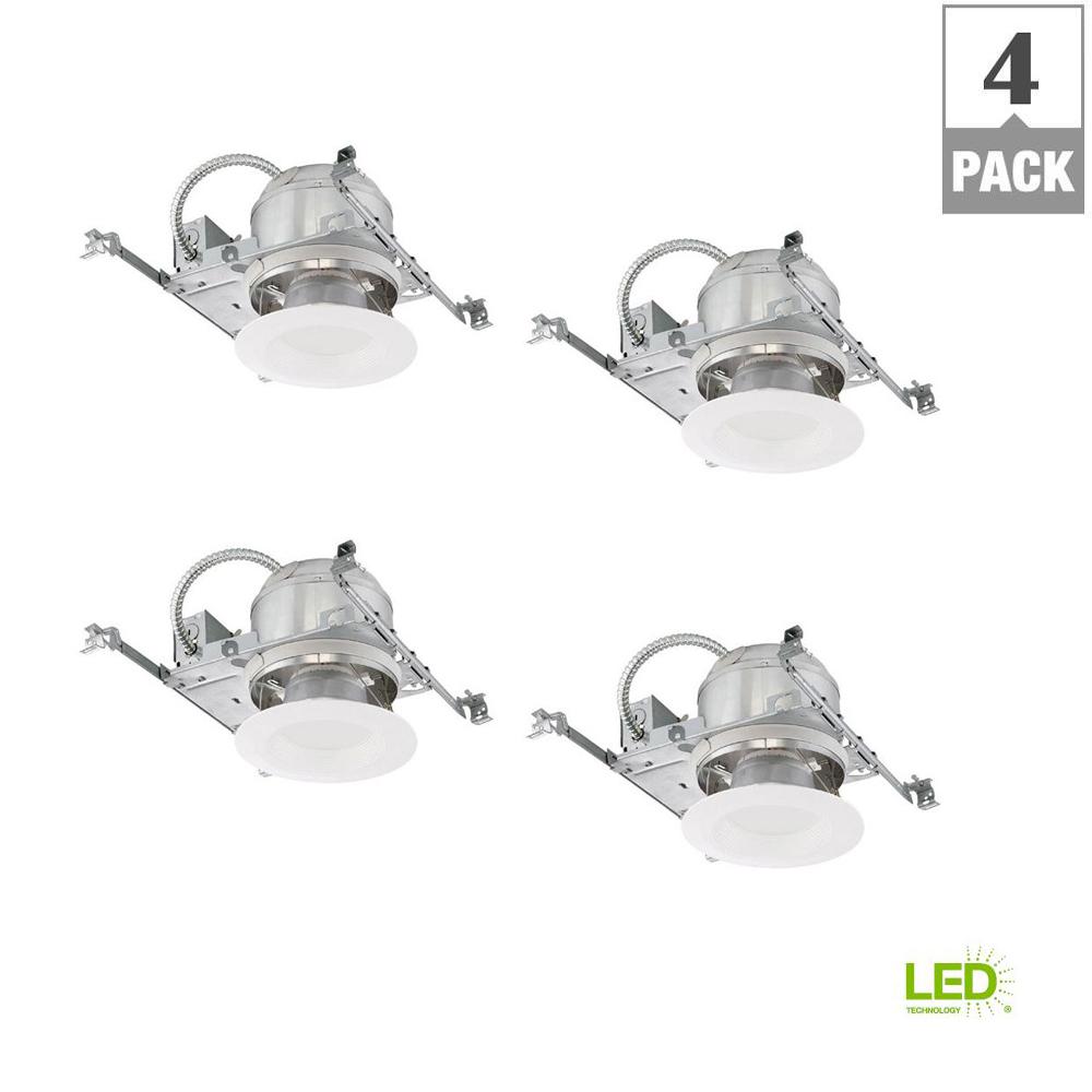 Commercial Electric 6 in. White Integrated LED Recessed Trim Kit (4-Pack)