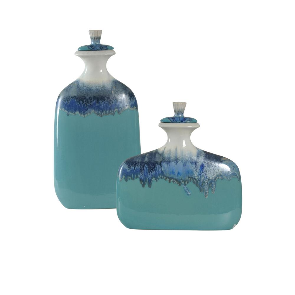 Stylecraft Blue Ombre Ceramic Jars With Lids Set Of 2 Ac721158ds