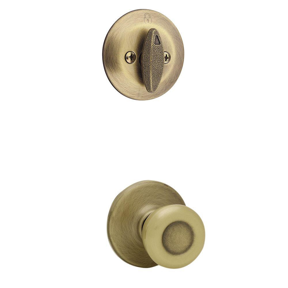 Kwikset Tylo Antique Brass Single Cylinder Interior Door Knob Pack604T 5  The Home Depot