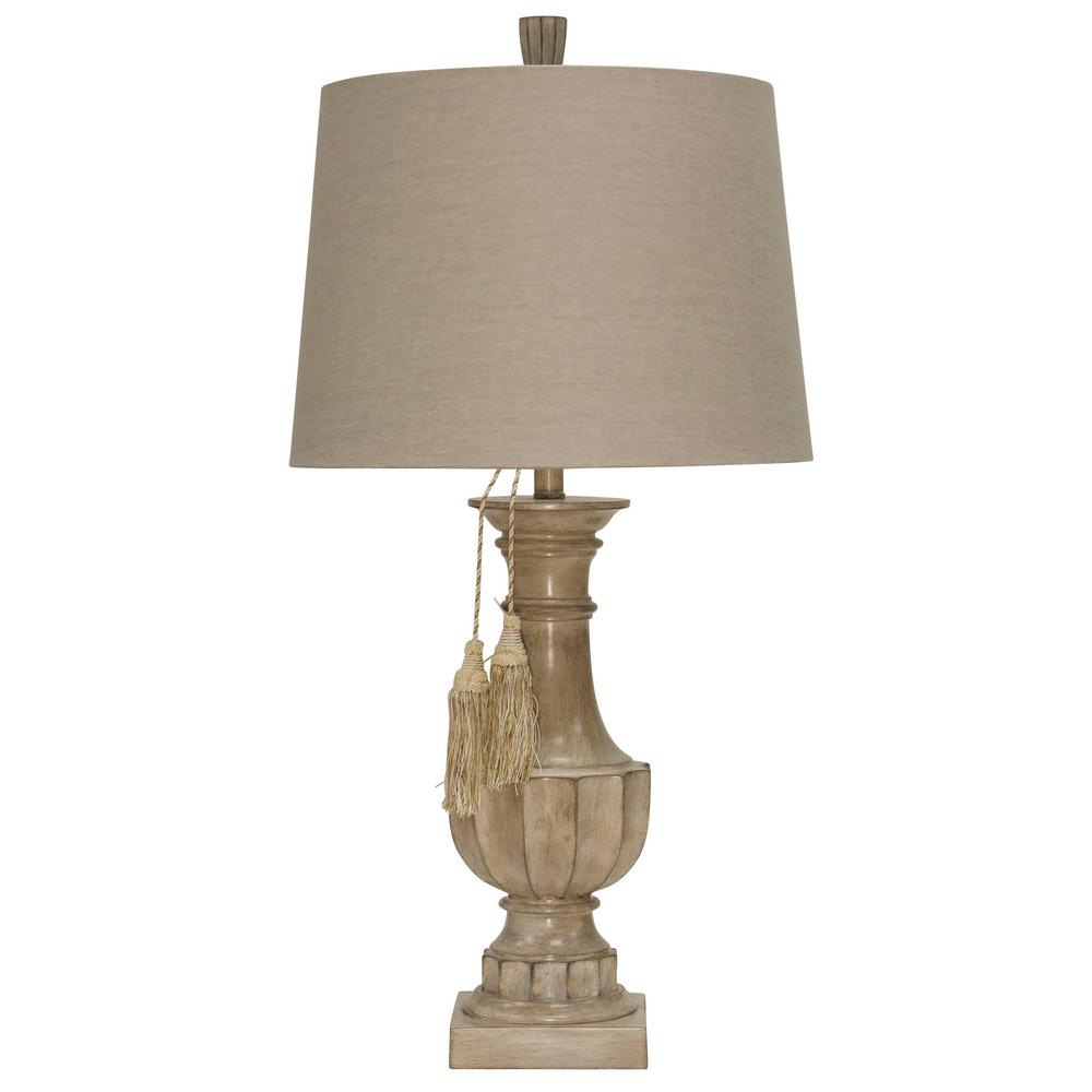 Stylecraft 31 In Distressed Antique White Table Lamp With Beige Softback Fabric Shade L38203bds The Home Depot