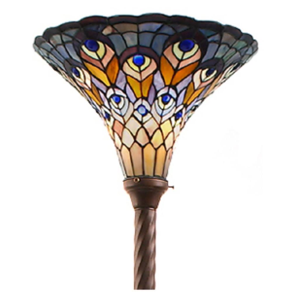 Warehouse Of Tiffany 72 In Antique Bronze Peacock Stained Glass