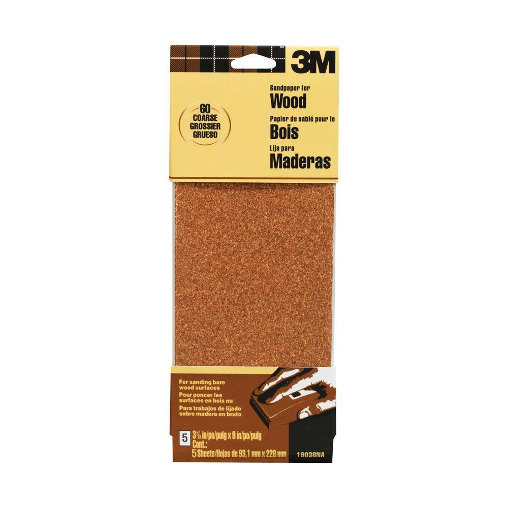 3M 3-2/3 inch x 9 inch 60 Grit Coarse Garnet Sandpaper 5 Sheets-Pack (Case of... by 3M