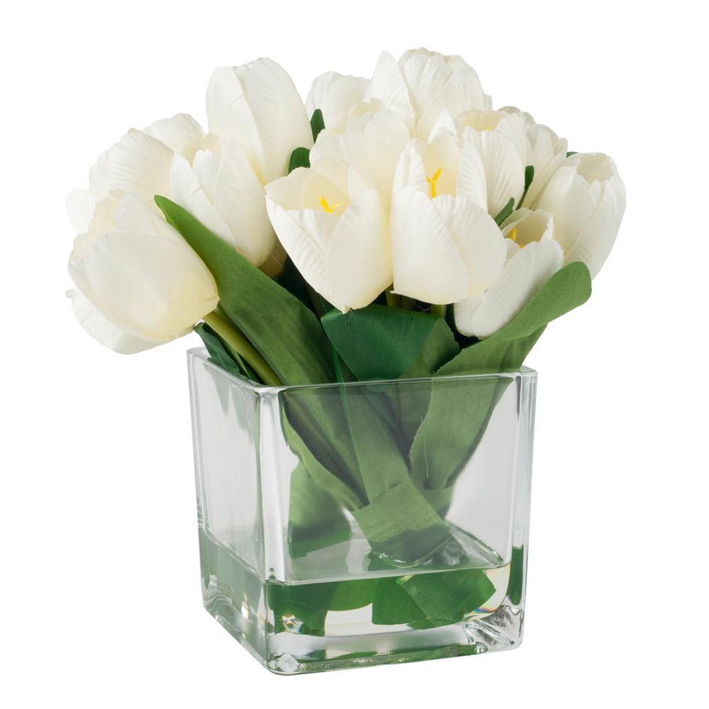 Pure Garden 8.5 in. Tulip Floral Cream ArrangementM150046 The Home Depot