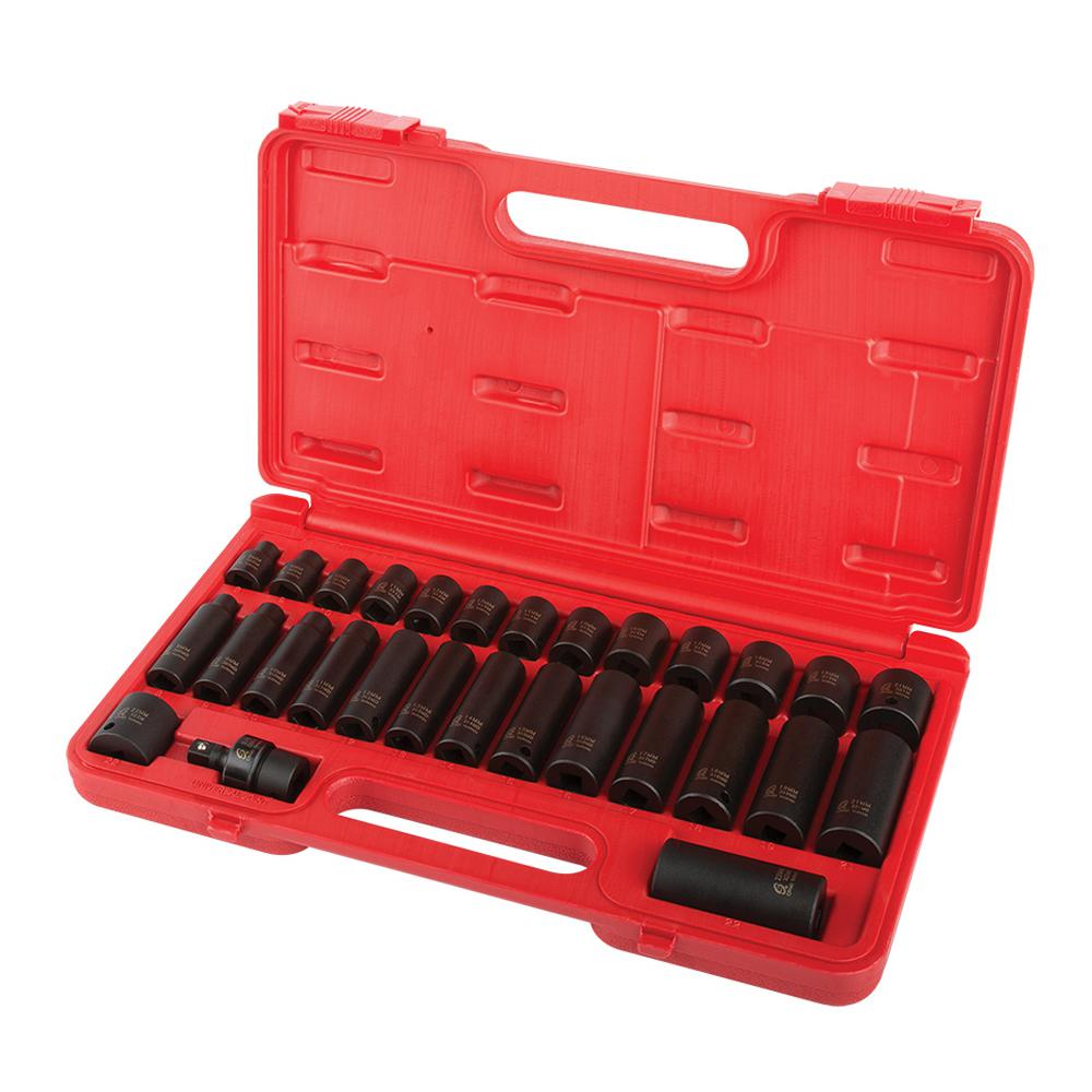 Sunex 3/8 in. Drive Standard and Deep Metric Impact Socket Set (29 ...