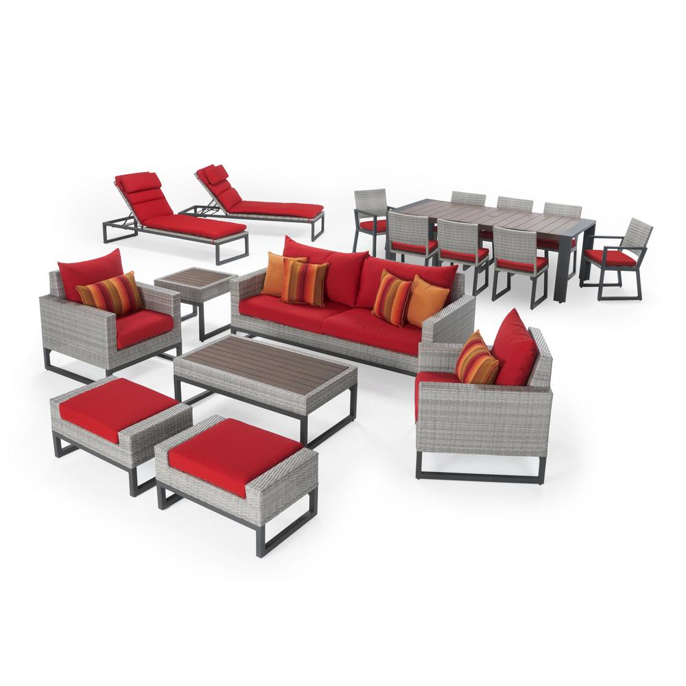 RST Brands Milo Gray 18-Pieces Estate Wicker and Aluminum Outdoor Conversation Set with Sunset Red Cushions For Sale