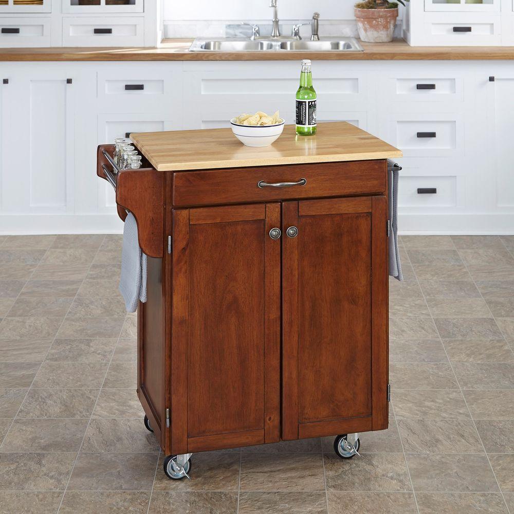 Homestyles Create A Cart Cherry Kitchen Cart With Natural Wood Top