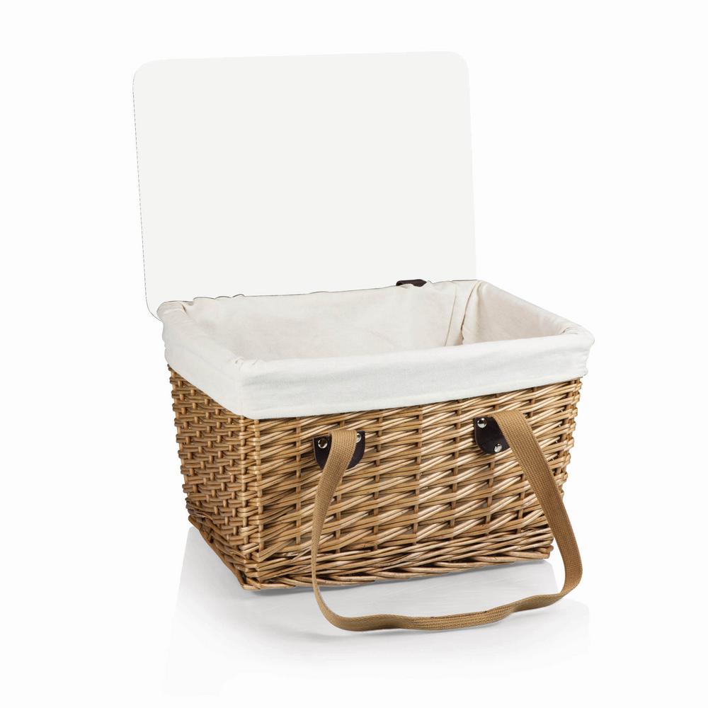Picnic Time Canasta Natural Wicker Wood Picnic Basket with Brown Lid