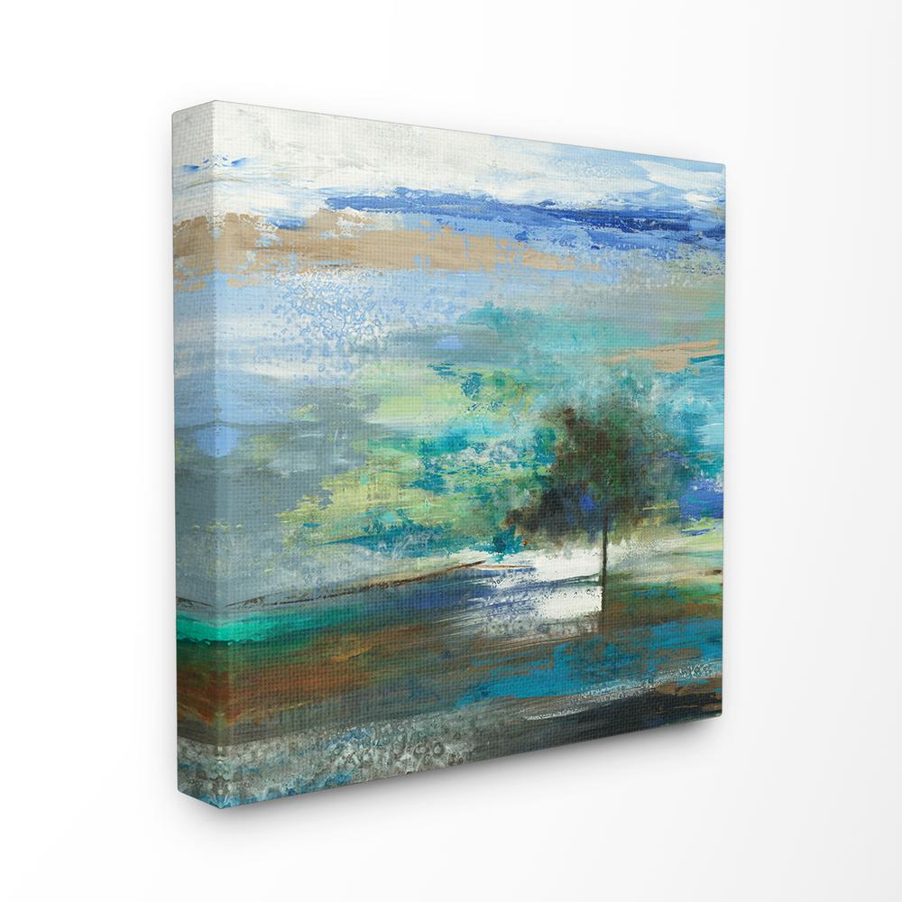 17 In X 17 In Single Tree In A Smeared Blue And Green Abstract Sky By Liz Jardine Canvas Wall Art