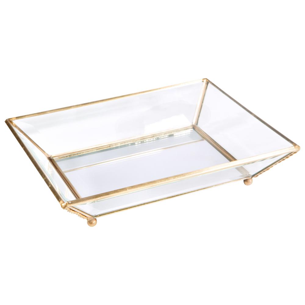 Home Details Vintage Gold Mirrored Bottom Glass Keepsake Tray Home Details Vintage Gold Mirrored