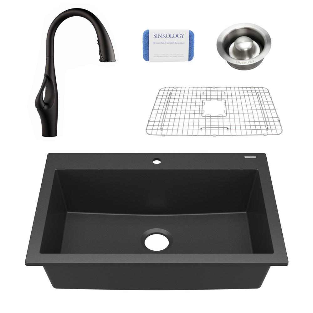 Camille All In One Drop In Granite Composite 33 In 1 Hole Single Bowl Kitchen Sink With Pfister Faucet In Matte Black