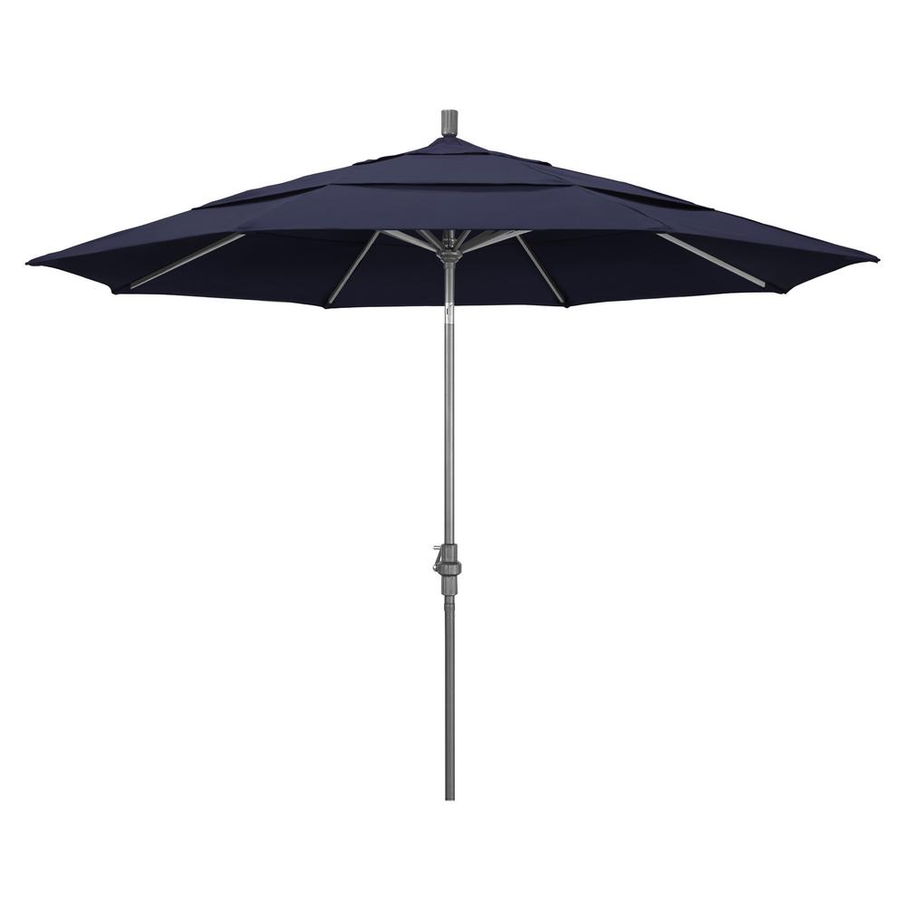 California Umbrella 11 Ft Hammertone Grey Aluminum Market Patio Umbrella With Crank Lift In Navy Blue Olefin Gscu118010 F09 Dwv The Home Depot