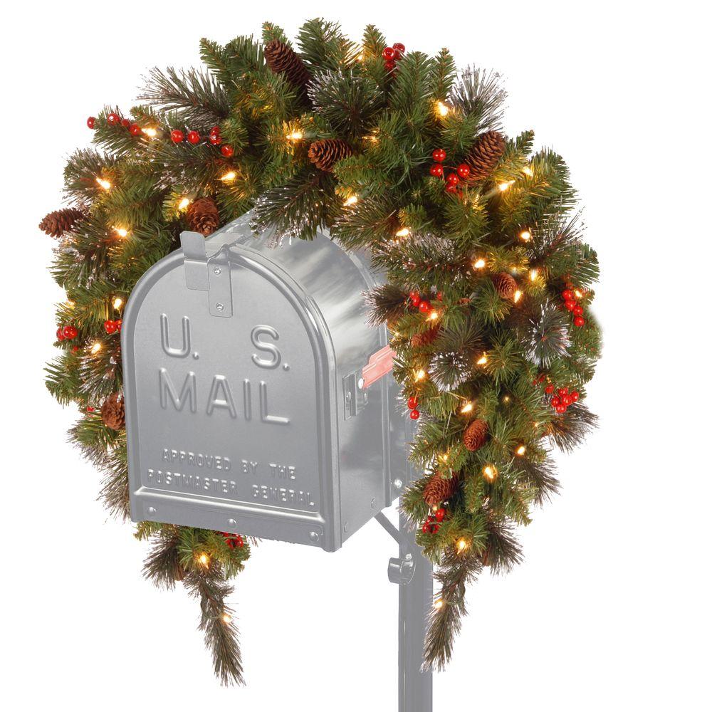 Home Accents Holiday 3 Ft Battery Operated Crestwood Spruce Artificial Mailbox Swag With 50 Clear Led Lights
