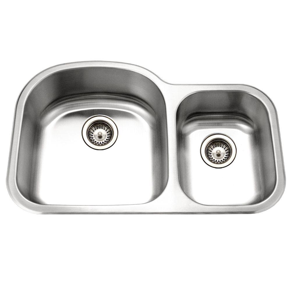 Houzer Medallion Designer Series Undermount Stainless Steel 33 In 0 Hole Double Bowl Kitchen Sink Small Bowl Right