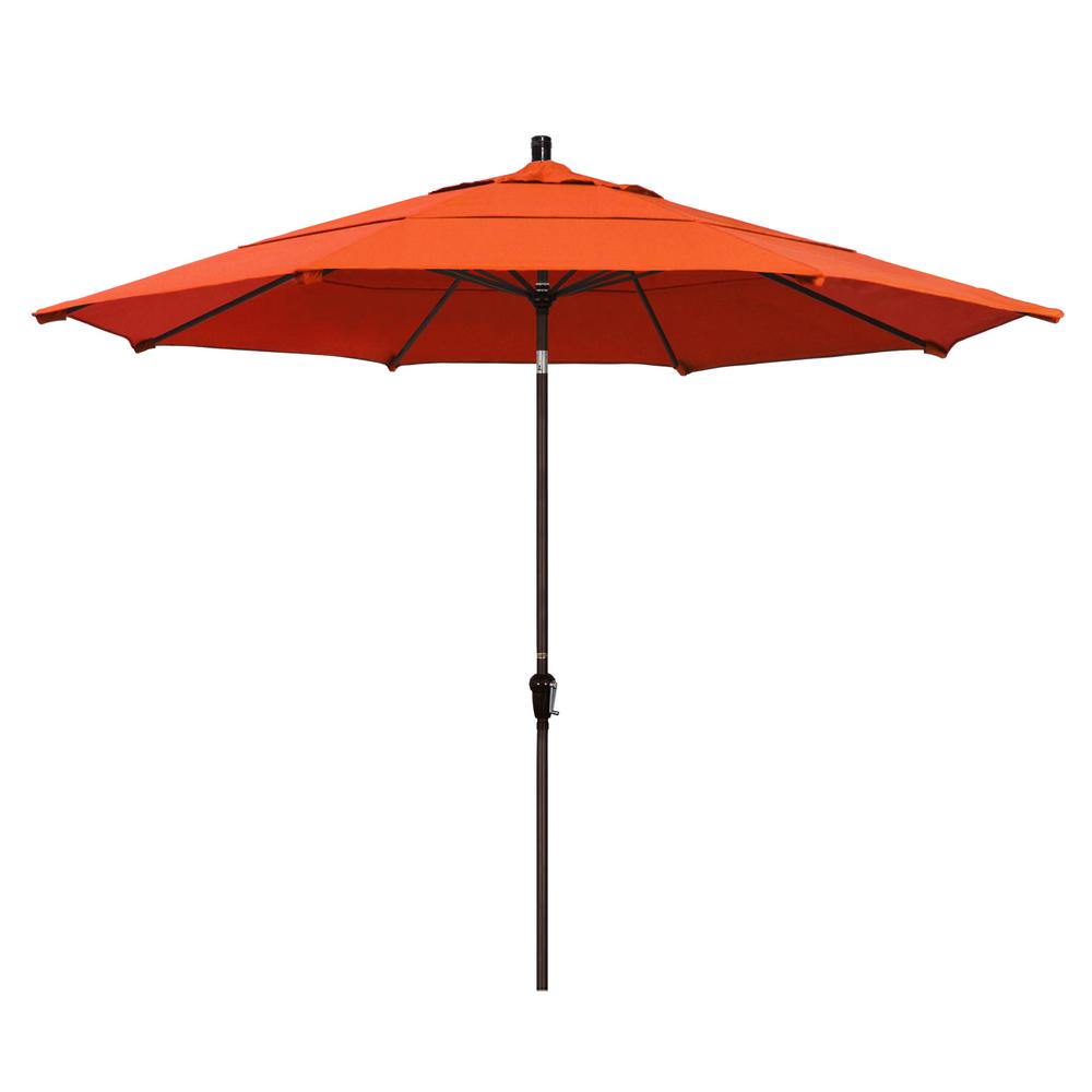 California Umbrella 11 Ft Bronze Aluminum Market Patio Umbrella With Auto Tilt Crank Lift In Melon Sunbrella Sdau118117 5415 Dwv The Home Depot